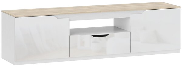 HOMCOM Mobile TV lucido con 3 scomparti e cassetto, 160x38x43 cm, legno naturale | Aosom Italy