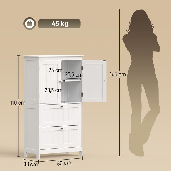 HOMCOM Armadietto da bagno con 2 cassetti, ripiano regolabile e ante a lamelle, bianco | Aosom Italy