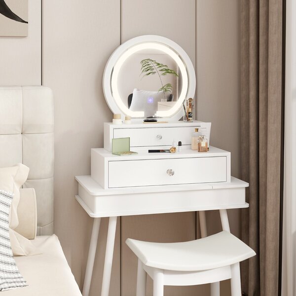 Costway Specchio da trucco illuminato a LED con 3 modalità di colore controllo touch intelligente, Specchio da tavolo con luci Bianco