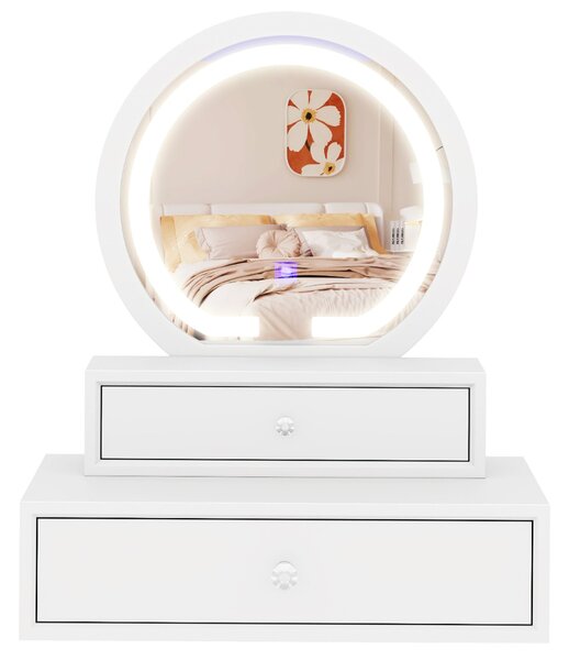 Costway Specchio da trucco illuminato a LED con 3 modalità di colore controllo touch intelligente, Specchio da tavolo con luci Bianco