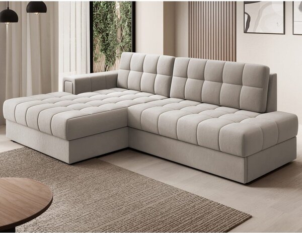 Divano angolare beige allungabile (con penisola a sinistra/con chaise lounge) con rivestimento in velluto Blezalt – ELTAP