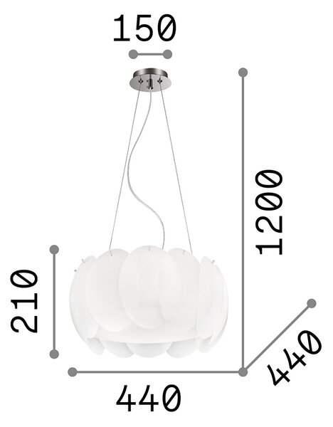 Sospensione Moderna Ovalino Vetro Bianco 5 Luci E27