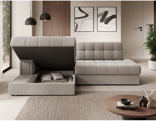 Divano angolare beige allungabile (con penisola a sinistra/con chaise lounge) con rivestimento in velluto Blezalt – ELTAP