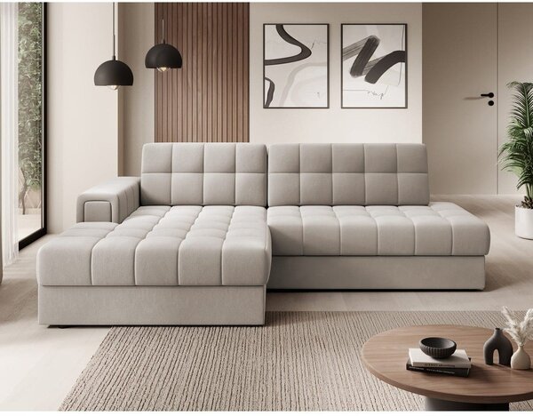 Divano angolare beige allungabile (con penisola a sinistra/con chaise lounge) con rivestimento in velluto Blezalt – ELTAP