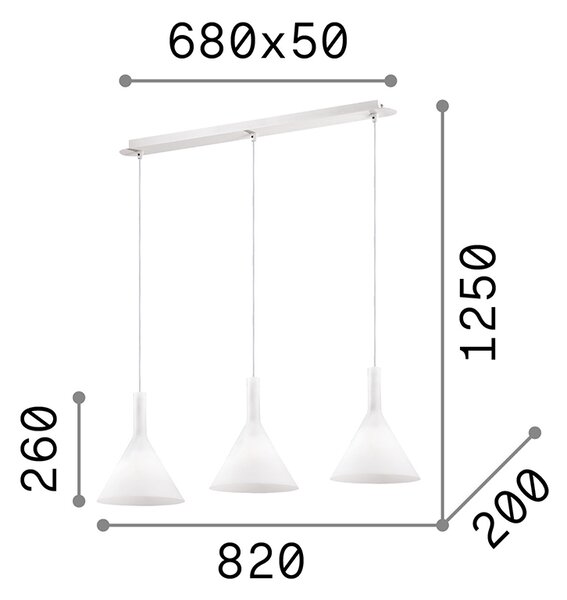 Sospensione Moderna Cocktail Vetro Bianco 3 Luci E14