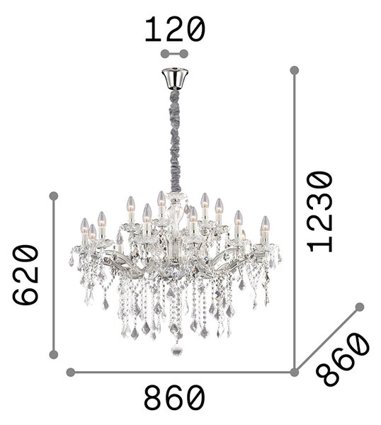 Lampadario Classico Florian Metallo-Cristallo Cromo 18 Luci E14