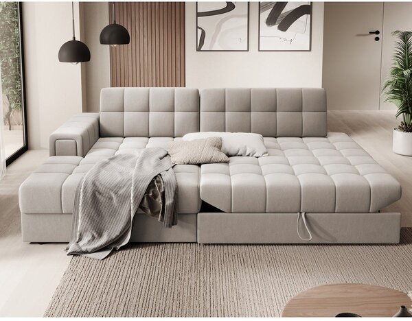 Divano angolare beige allungabile (con penisola a sinistra/con chaise lounge) con rivestimento in velluto Blezalt – ELTAP