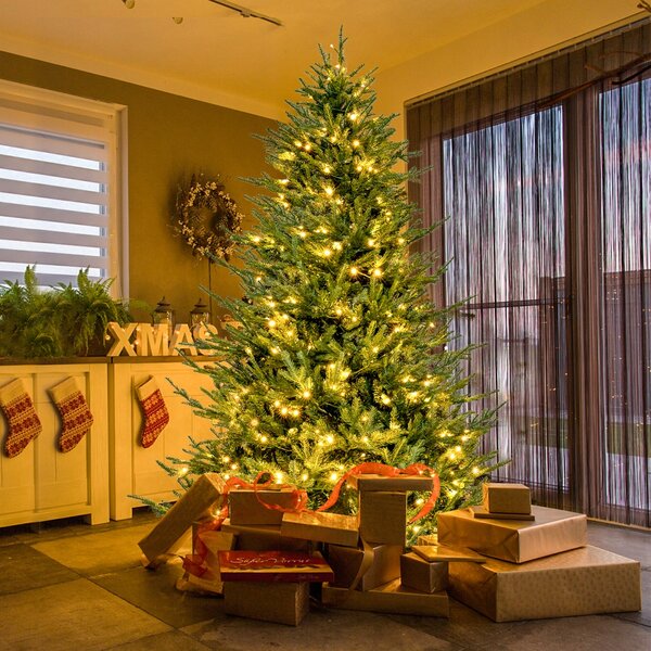 Costway Albero di natale con cerniera con 1130 punte di ramo in PE e PVC, Albero di natale artificiale da 213 cm di illuminazione Verde