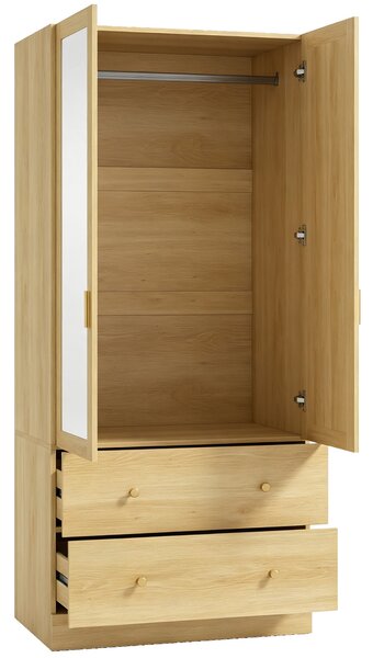 HOMCOM Armadio guardaroba con specchio, 2 ante, 2 cassetti e barra, 80x50x180 cm, rovere | Aosom Italy