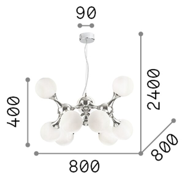 Sospensione Contemporanea Nodi Metallo Bianco 9 Luci E14