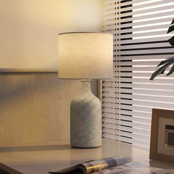 HOMCOM Lampada da tavolo con base in ceramica e paralume in lino, 22x22x45 cm, sabbia e beige | Aosom Italy