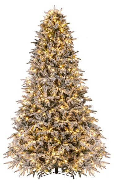 Costway Albero di natale innevato pre-illuminato con 460 luci LED bianco caldo, Albero di natale artificiale 240 cm in metallo pieghevole Verde