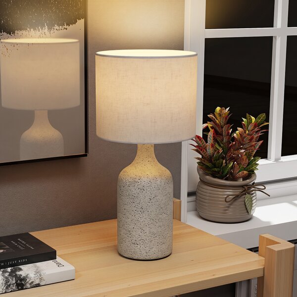 HOMCOM Lampada da tavolo con base in ceramica e paralume in lino, 22x22x45 cm, sabbia e beige | Aosom Italy