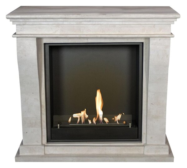 Caminetto a etanolo Xaralyn - Kreta-Mini BIU-SWP - pietra naturale levigata bianca - riscaldamento a 3 kW - caminetto da incasso incluso - caminetto decorativo