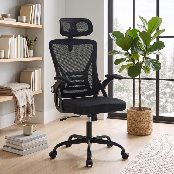 HOMCOM Sedia da ufficio ergonomica con braccioli ribaltabili e poggiatesta regolabile, nero | Aosom Italy