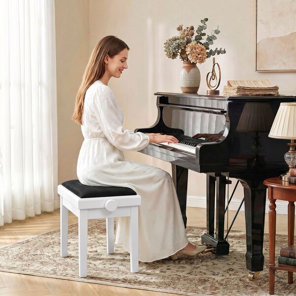 HOMCOM Panca per pianoforte regolabile con cuscino imbottito effetto velluto, bianco | Aosom Italy