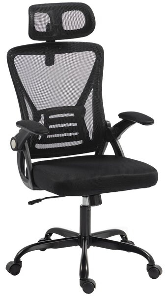HOMCOM Sedia da ufficio ergonomica con braccioli ribaltabili e poggiatesta regolabile, nero | Aosom Italy