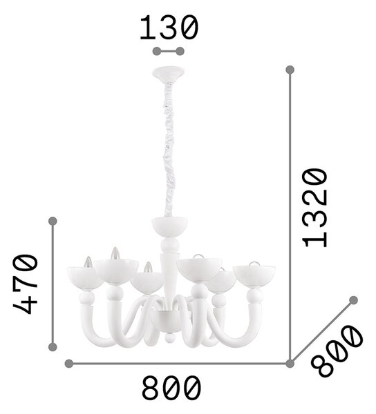 Lampadario Shabby Chic-Provenzale Bon Bon Metallo Bianco 6 Luci