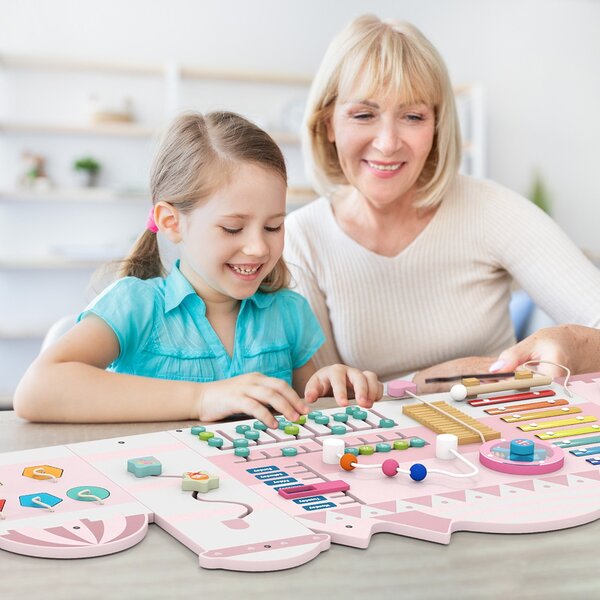 Costway Pannelli da attività per bambini tavola sensoriale montessori 11 in 1 in legno, Pannelli centro attività da parete per sala giochi