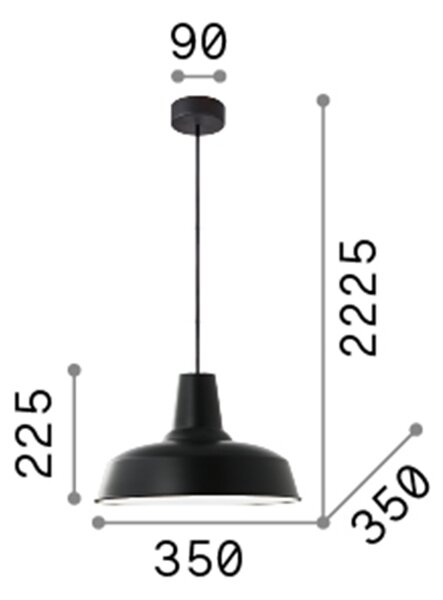 Sospensione Industrial-Minimal Moby Metallo Nero 1 Luce E27
