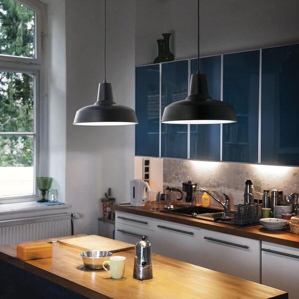 Sospensione Industrial-Minimal Moby Metallo Nero 1 Luce E27