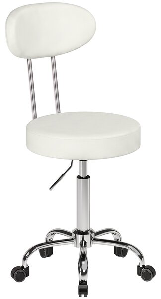 HOMCOM Sgabello girevole con ruote, schienale e altezza regolabile in pelle sintetica, bianco | Aosom Italy