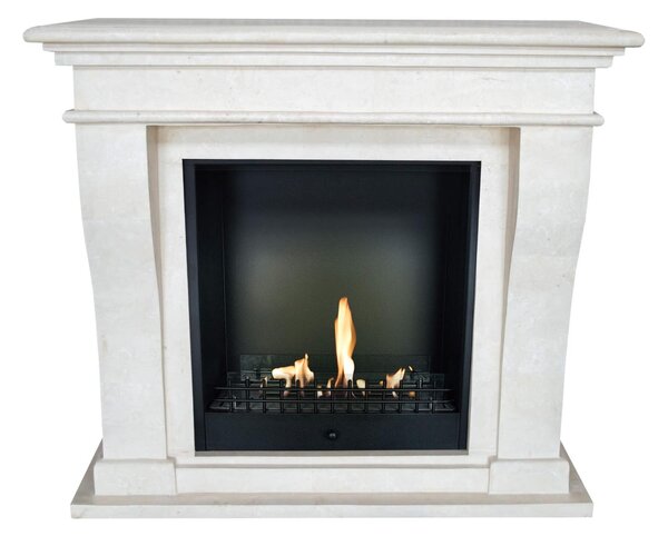 Caminetto a etanolo Xaralyn - Kreta BCL-SWP - pietra naturale levigata bianca - riscaldamento a 3 kW - caminetto da incasso incluso - caminetto decorativo