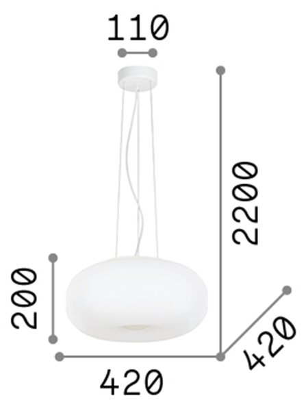 Lampada a Sospensione Ulisse Vetro Bianco 3 Luci E27 D42Cm
