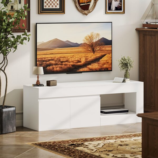 HOMCOM Mobile TV con 2 ante e vano aperto, per TV fino a 152,4 cm, 140x40x48 cm, bianco | Aosom Italy