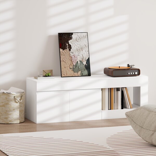 HOMCOM Mobile TV con 2 ante e vano aperto, per TV fino a 152,4 cm, 140x40x48 cm, bianco | Aosom Italy