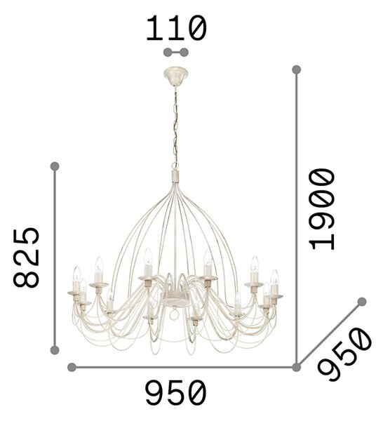 Lampadario Shabby Chic-Provenzale Corte Metallo Corten 12 Luci E14
