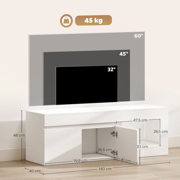 HOMCOM Mobile TV con 2 ante e vano aperto, per TV fino a 152,4 cm, 140x40x48 cm, bianco | Aosom Italy