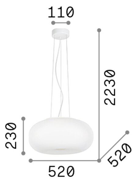 Lampada a Sospensione Ulisse Vetro Bianco 3 Luci E27 D52Cm
