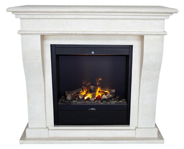 Caminetto elettrico Xaralyn con vapore acqueo - Kreta EAL-SWP - pietra naturale levigata bianca - riscaldamento 1500 watt - con telecomando - caminetto a vapore acqueo Opti-Myst - caminetto da incasso incluso - caminetto decorativo