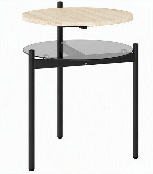 HOMCOM Tavolino laterale rotondo con ripiano in vetro, 41,8x39,8x53,5 cm, rovere | Aosom Italy