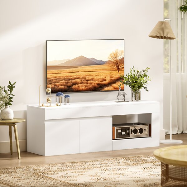 HOMCOM Mobile TV con 2 ante e vano aperto, per TV fino a 152,4 cm, 140x40x48 cm, bianco | Aosom Italy