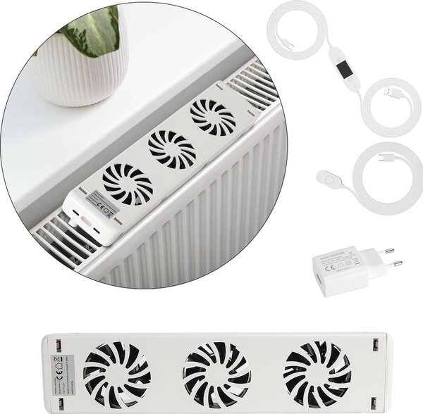 Ventilatore per termosifoni Peviasot, set da 1, con magnete, portata d'aria di 30 CFM, dotato di termostato