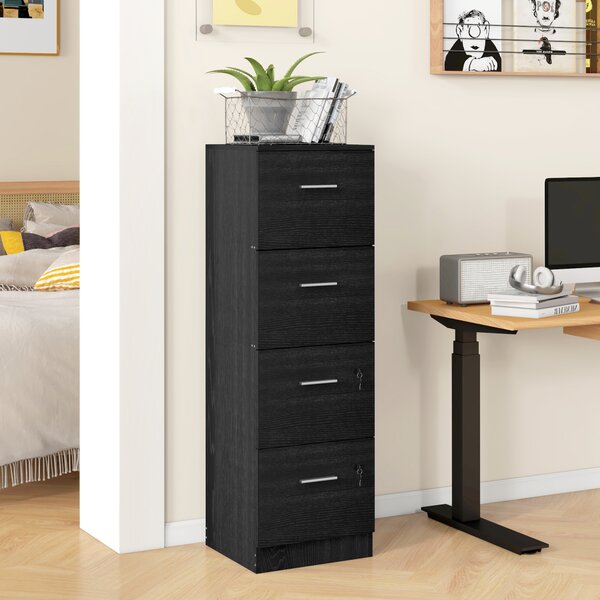 HOMCOM Cassettiera ufficio 4 cassetti con 2 serrature e barra portadocumenti, 40x42x130,8 cm, nero | Aosom Italy