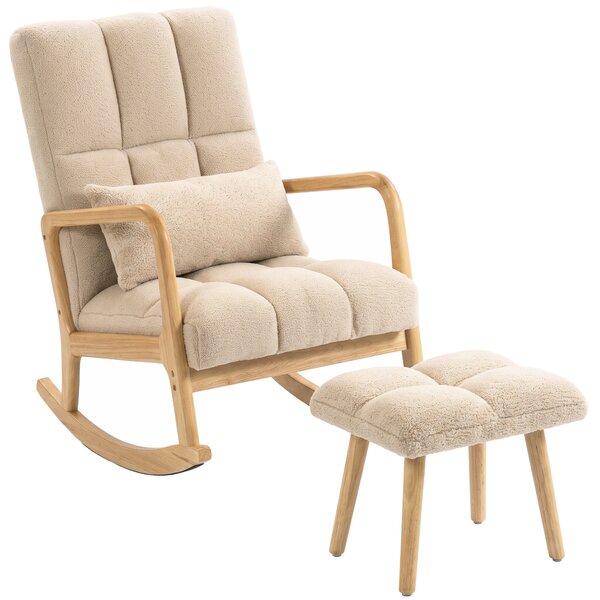 HOMCOM Poltrona a dondolo con poggiapiedi in tessuto bouclette, 64,5x82x89 cm, beige | Aosom Italy