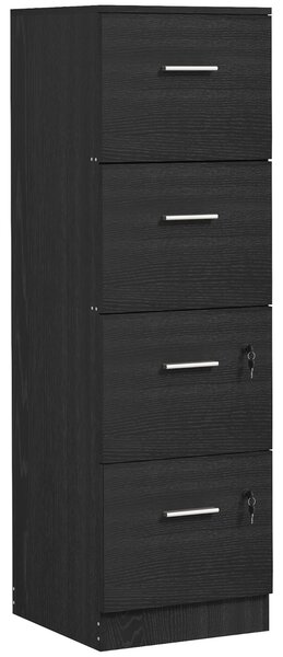 HOMCOM Cassettiera ufficio 4 cassetti con 2 serrature e barra portadocumenti, 40x42x130,8 cm, nero | Aosom Italy