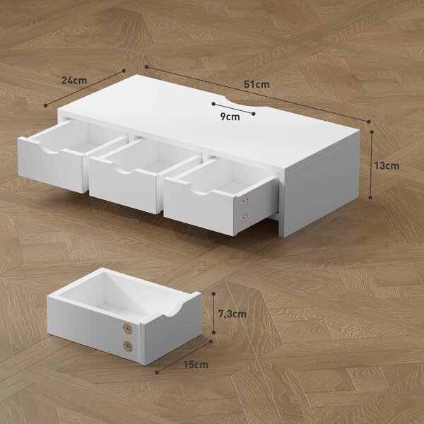 HOMCOM Rialzo monitor con 3 cassetti e supporto per PC portatile, 51x24x13 cm, bianco | Aosom Italy