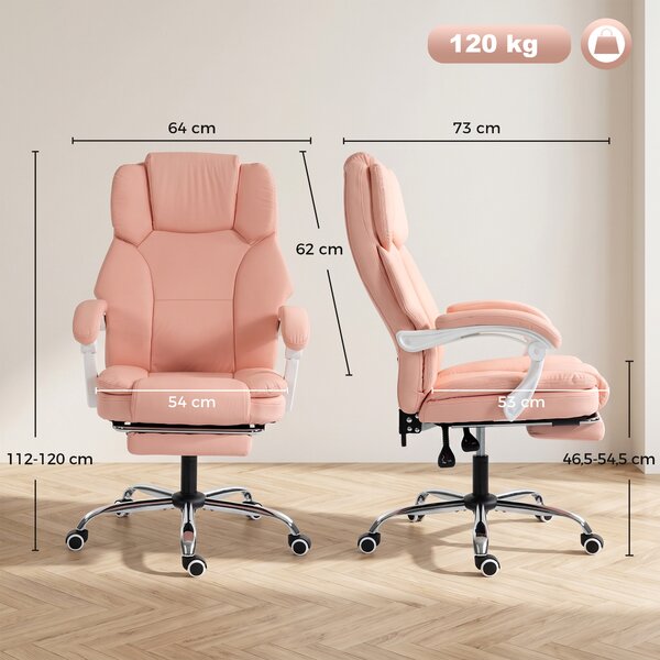 HOMCOM Sedia da ufficio ergonomica reclinabile in pelle sintetica e altezza regolabile, rosa | Aosom Italy