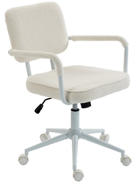HOMCOM Sedia da ufficio girevole in sherpa, oscillante e regolabile in altezza, bianco crema | Aosom Italy