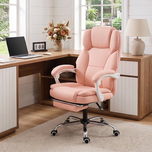 HOMCOM Sedia da ufficio ergonomica reclinabile in pelle sintetica e altezza regolabile, rosa | Aosom Italy