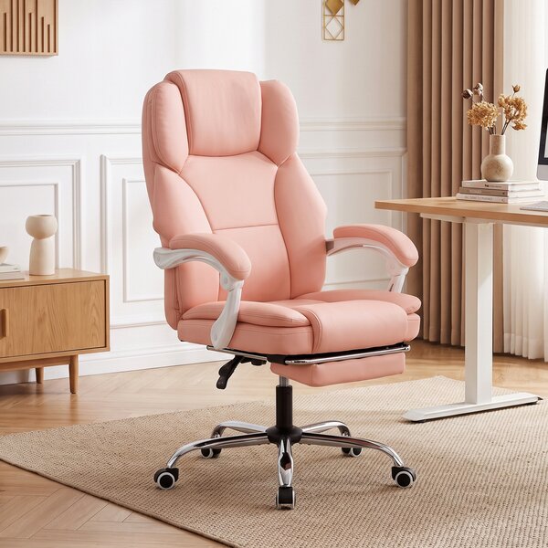 HOMCOM Sedia da ufficio ergonomica reclinabile in pelle sintetica e altezza regolabile, rosa | Aosom Italy