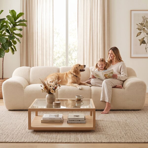 HOMCOM Divano 3 posti in ciniglia con seduta profonda e braccioli larghi, 233 cm, beige | Aosom Italy