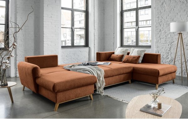 Divano letto a U arancione mattone, angolo destro Scandic Lagom - Miuform