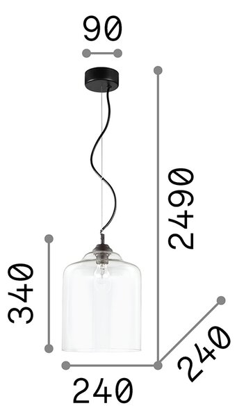 Sospensione Vintage-Decò Bistro' Metallo Trasparente 1 Luce E27 D24