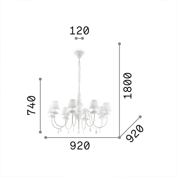 Lampadario Shabby Chic-Provenzale Blanche Metallo Nero 8 Luci E14