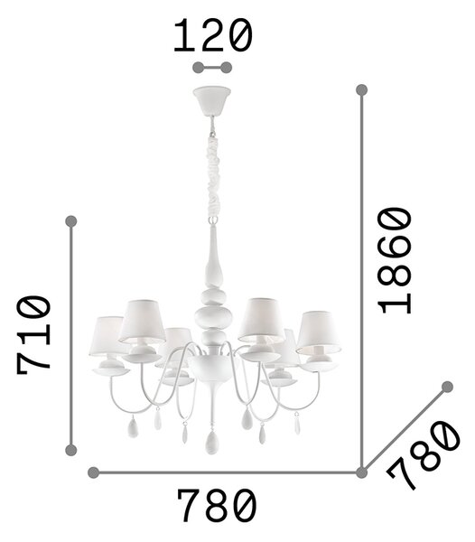 Lampadario Shabby Chic-Provenzale Blanche Metallo Nero 6 Luci E14